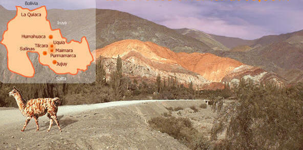 Paysage et carte de la Quebrada de Humahuaca, Province de Jujuy, Argentine